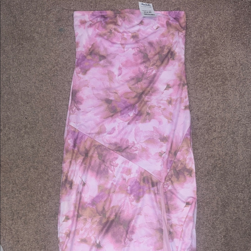 Caution To The Wind Strapless Dress in Pink and Brown